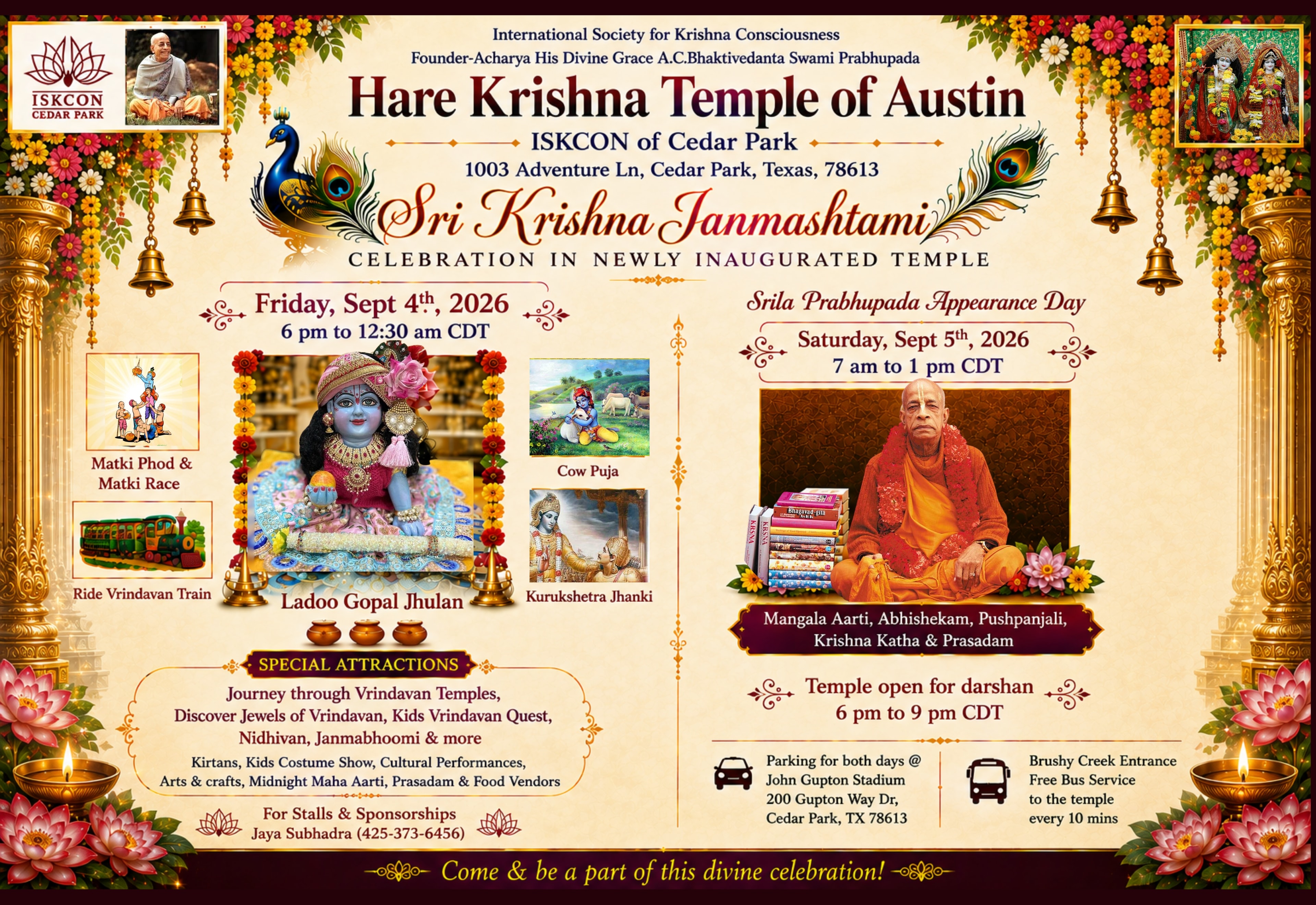 Sri Krishna Janmashtami & Srila Prabhupada Appearance Day 2026 Flyer