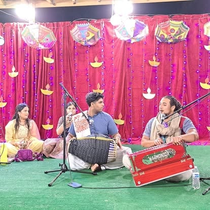 Musicians performing traditional Indian music at ISKCON Cedar Park