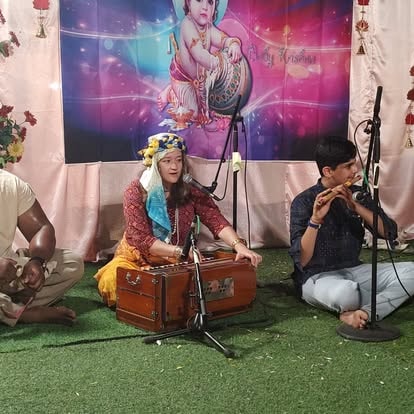 Musicians performing devotional music at ISKCON Cedar Park
