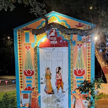 Colorful decorated shrine with figures at ISKCON Cedar Park