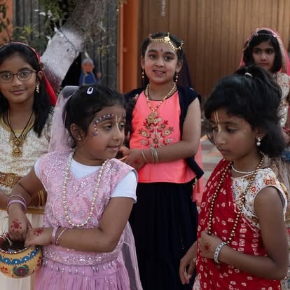 Girls dressed up for festive celebration at ISKCON Cedar Park
