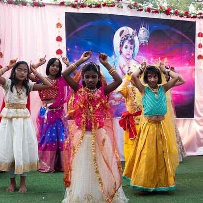 Children performing traditional dance at ISKCON Cedar Park